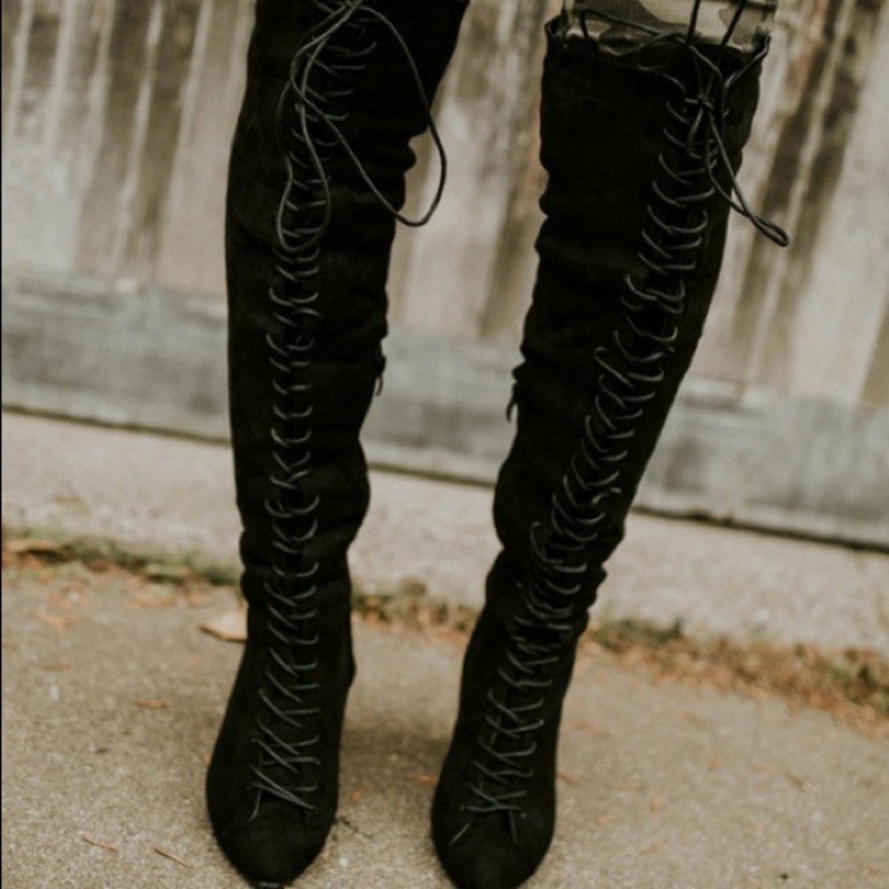 Lace Up Knee High Boots